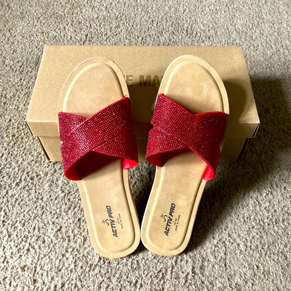 Red Sparkle Slip-On Sandals
